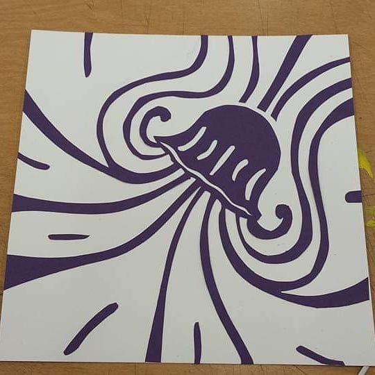Purple Jellyfish with tentacle linework surrounding it